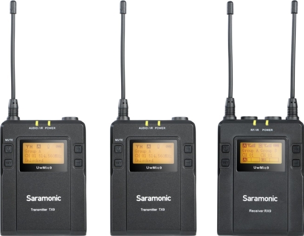 Saramonic Uwmic9-Tx9+Tx9+Rx9, Lavalier/Lapel-Mikrofon, 0,5%, Koblet Med Ledninger (Ikke Trådløs), 3.5 Mm (1/8"), Svart, 70 Db
