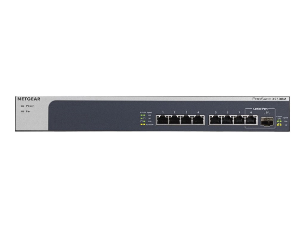 Netgear Xs508m - Switch - Ikke-Styrt - 7 X 10 Gigabit Ethernet + 1 X 10 Gigabit Ethernet / 10 Gigabit Ethernet Sfp+ - Stasjonær, Rackmonterbar