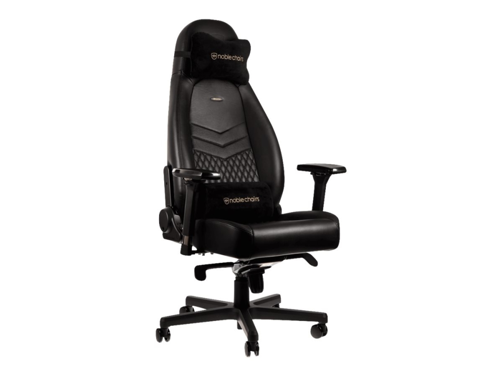Noblechairs Icon - Stol - Armlener - T-Formet - Tipping - Roterende - Aluminium, Polyuretan, Stål, Topplærstruktur, Nylon/Polyetylen - Svart