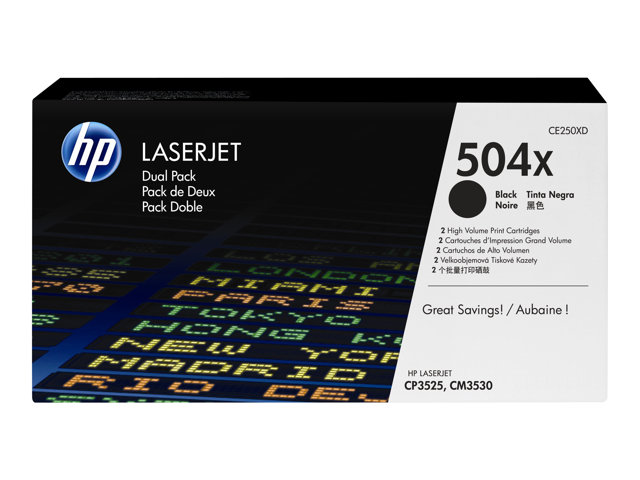 Hp 504X - 2-Pack - Høy Ytelse - Svart - Original - Laserjet - Tonerpatron (Ce250xd) - For Color Laserjet Cm3530 Mfp, Cm3530fs Mfp, Cp3525, Cp3525dn,