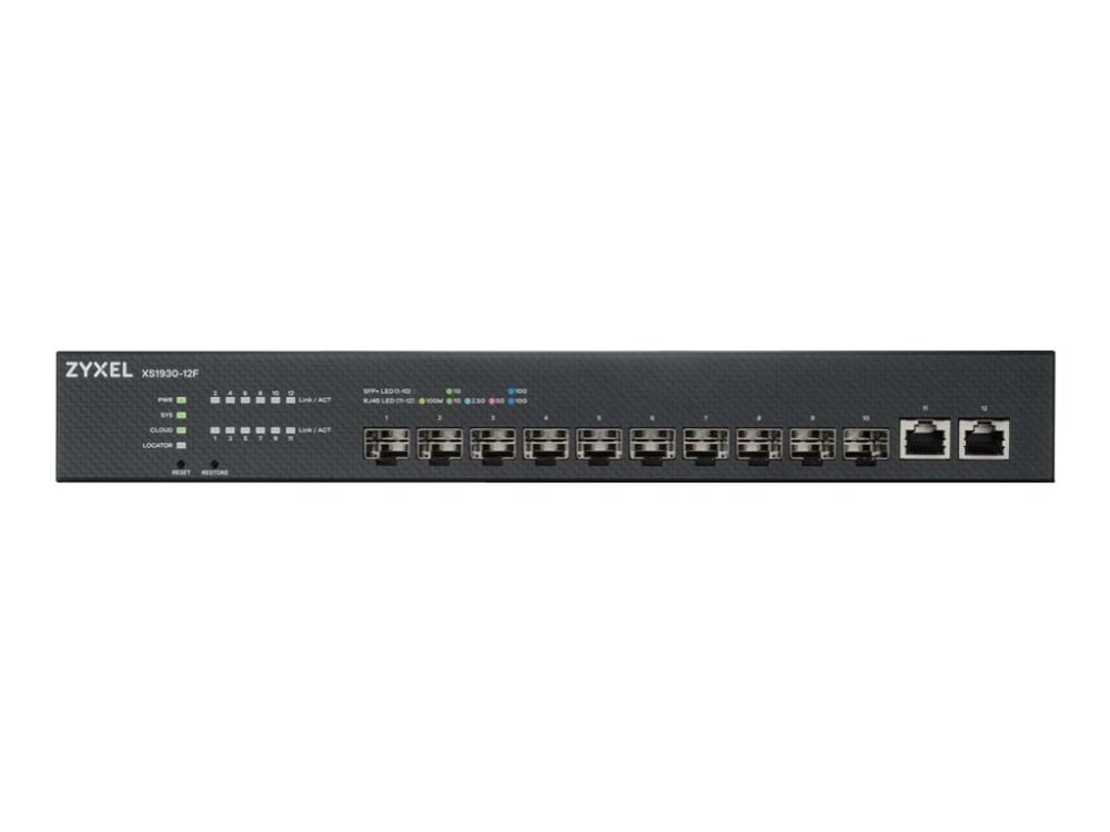 Zyxel Xs1930-12F - Switch - Smart - 10 X 1 Gigabit / 10 Gigabit Sfp+ + 2 X 100/1000/2.5G/5G/10Gbase-T - Stasjonær, Rackmonterbar