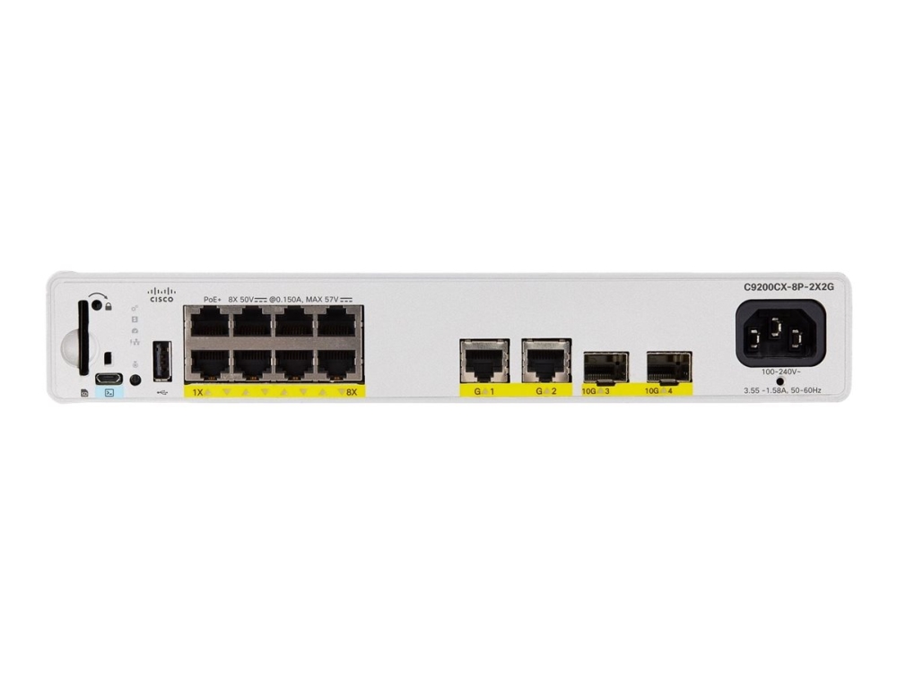 Cisco Catalyst 9200Cx - Network Essentials - Switch - Kompakt - L3 - Styrt - 8 X 10/100/1000 (Poe+) + 2 X 1000Base-T + 2 X 10 Gigabit Sfp+ (Opplenke)
