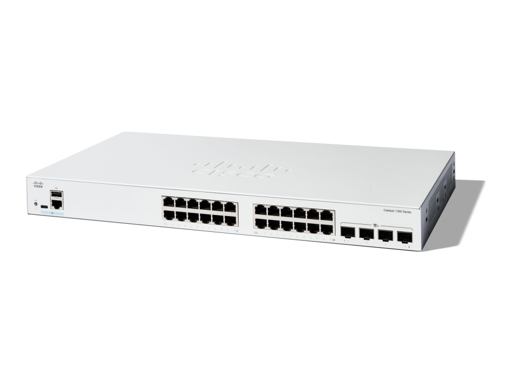 Cisco Catalyst 1300-24T-4X - Switch - L3 - Styrt - 24 X 10/100/1000Base-T + 4 X 10 Gigabit Sfp+ - Rackmonterbar