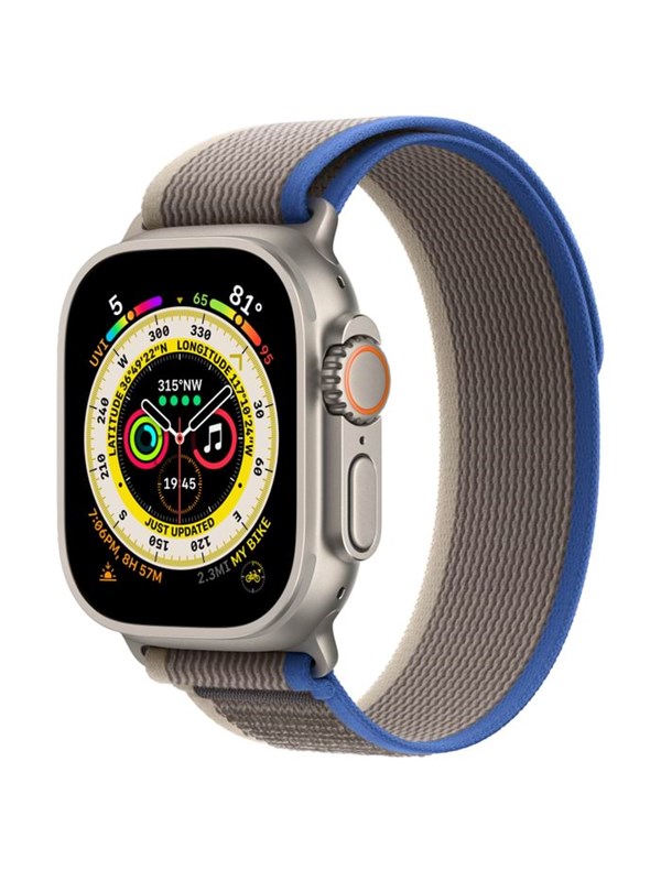 Apple Watch Ultra GPS + Cellular 49mm Titanium Case with Blue/Gray Trail Loop - S/M